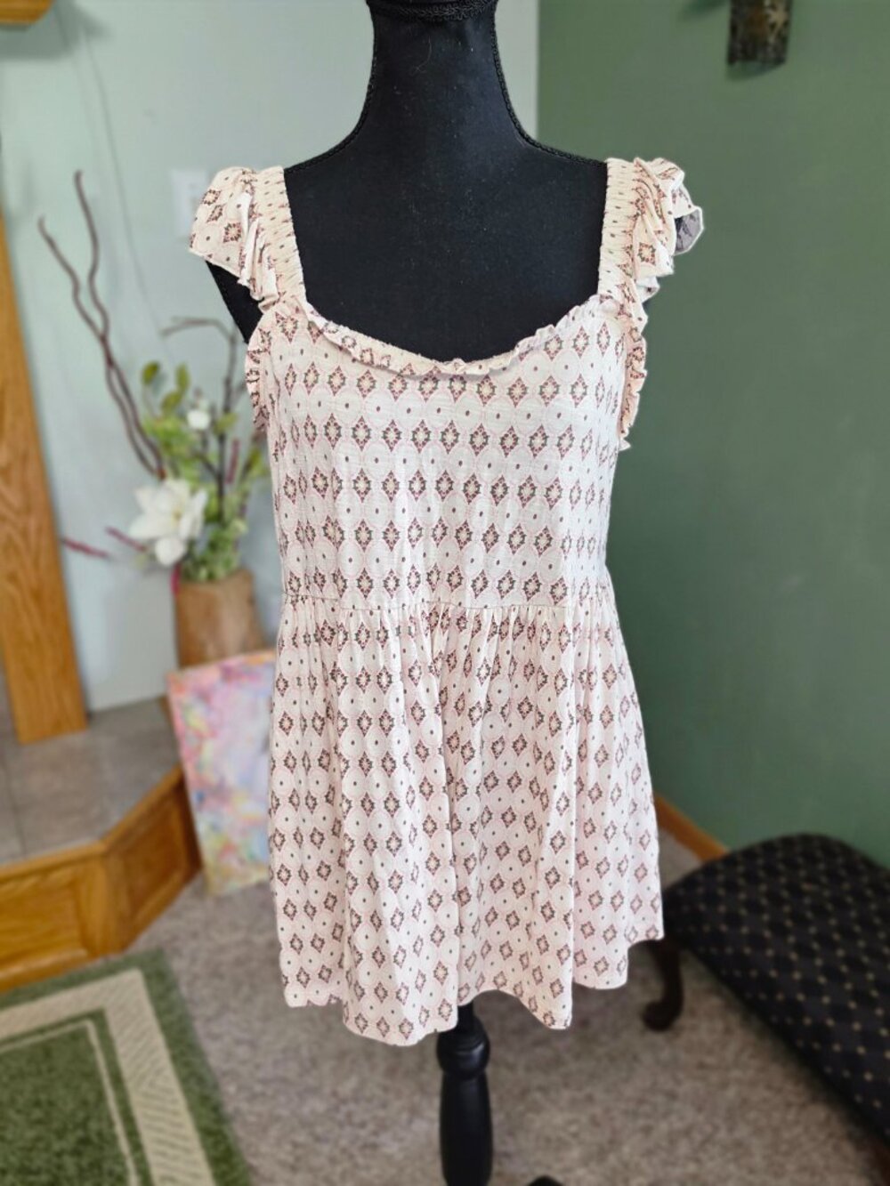 Title Torrid Boho Geometric Print Ruffle Strap Babydoll Top Size 0